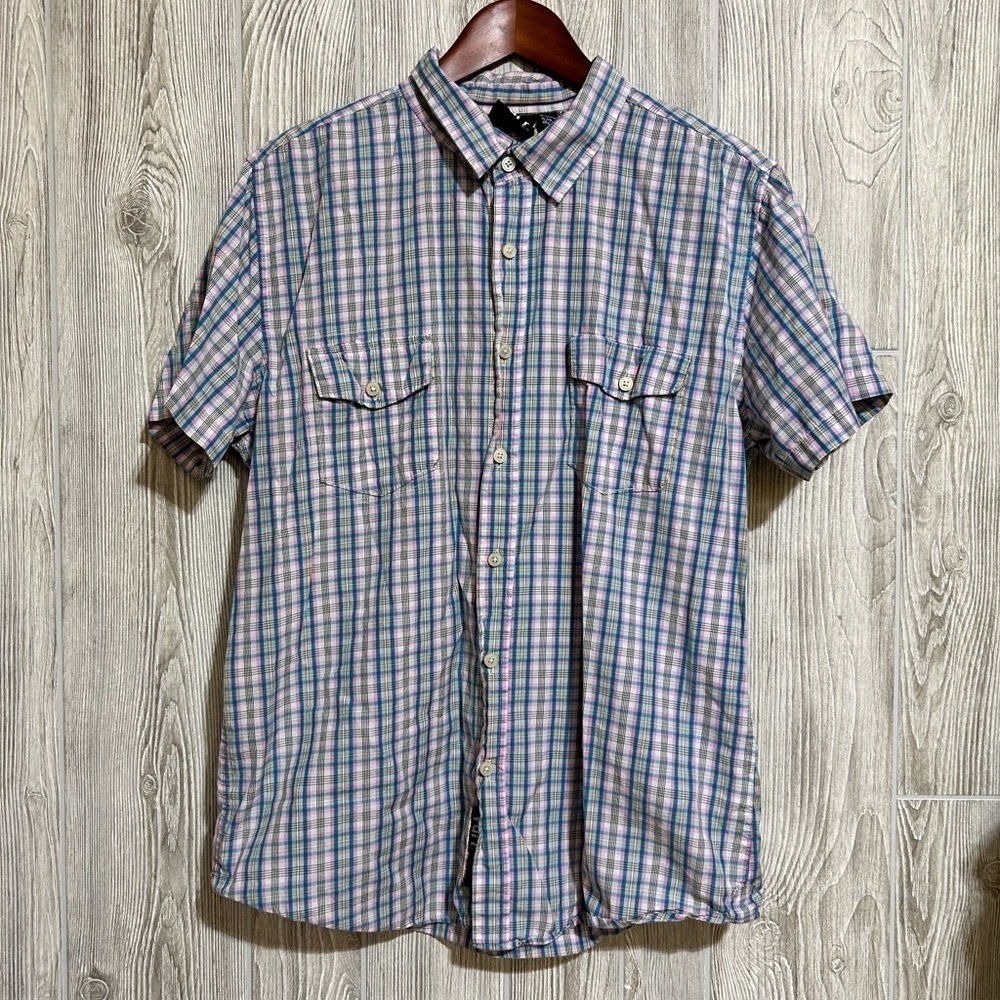 Vurt Pastel Plaid Short Sleeve Button Down Mens Shirt Size L